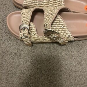 Women's Beige Sandals with Silver Buckles